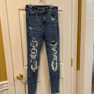 American Eagle Outfitters Women's Ripped Dark Blue Skinny Jeans
